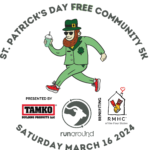 St. Patrick's Day Free Community 5K logo, with a Leprechaun in the center.
